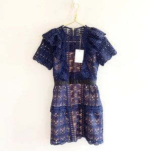Self-Portrait Navy Floral Lace Guipure Mini Dress NWT Size 2